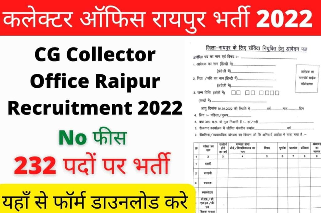CG Collector Office Raipur Recruitment 2022