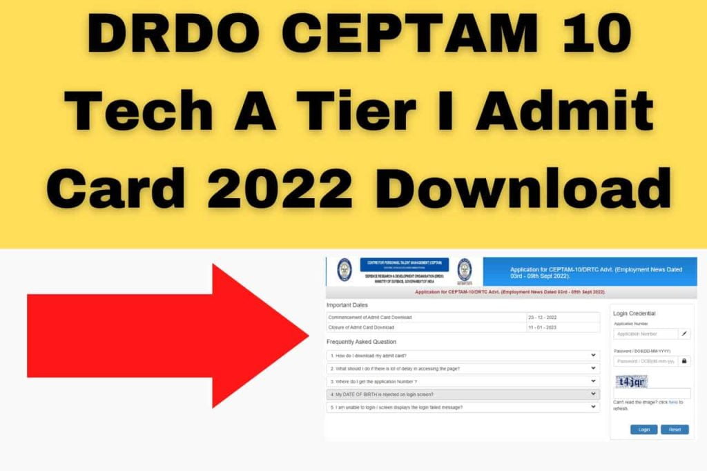 DRDO CEPTAM 10 Tech A Tier I Admit Card 2022