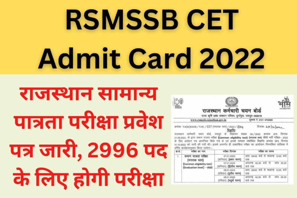 RSMSSB CET Admit Card 2022