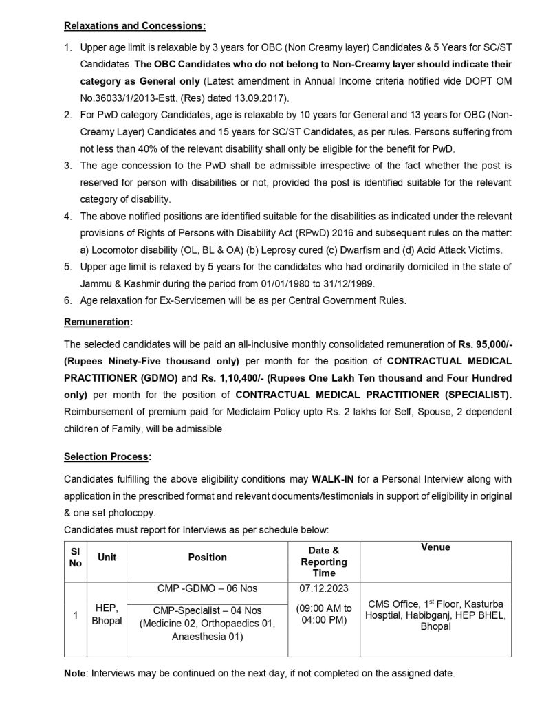 BHEL Bhopal Medical Practitioner Recruitment 2023_2